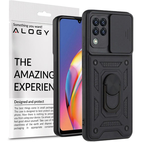 Pancerne etui z osłoną aparatu Alogy Stand Ring Armor do Galaxy A22 / M22 4G czarne
