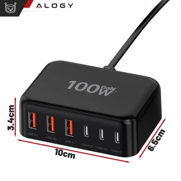 HUB-Splitter Alogy-Adapter für Computer-Laptop mit USB-C auf 3x USB-A 2.0 1x USB-A 3.0 Grau