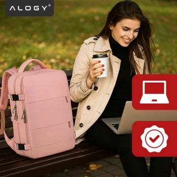 Damen-Reise-Laptop-Rucksack für Koffer, Gepäck, Flugzeug, Arbeit, Schule, 45 x 30 x 20 cm, Alogy Pink