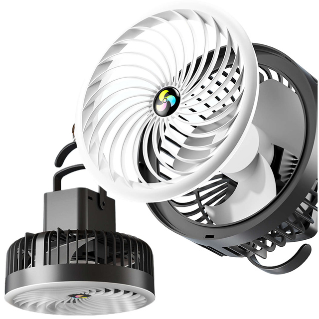 Wiatrak wentylator biurkowy z lampką LED 2w1 Alogy przenośny wiszący stojący Bezprzewodowy Hanging Outdoor Mini Fan uchwyt na haczyk Czarny