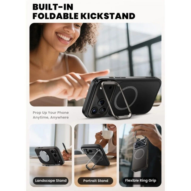 Etui Supcase Ares Flip Mag MagSafe do iPhone 17 Pro, czarne