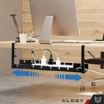 Kabel-Organizer unter der Tischplatte, verstellbare Ablage für Kabel, Schreibtischleiste, Aluminiumhalter Alogy Black