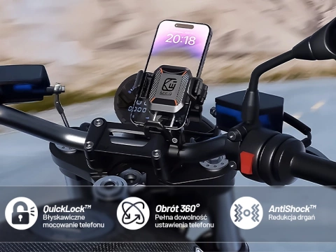 KEWIG M11B Motorradhalterung für Telefon mit QC 3.0 15W Qi-Ladegerät Schwarz