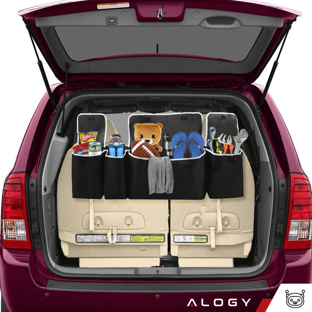 Organizer samochodowy Torba do bagażnika auta samochodu kufer duży na fotel na rzep Alogy Czarny + 2x uchwyt na zagłówek
