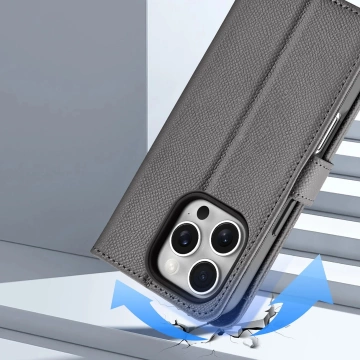 iPhone 16 Pro Dux Ducis Lawa Lederhülle mit MagSafe Wallet Grau