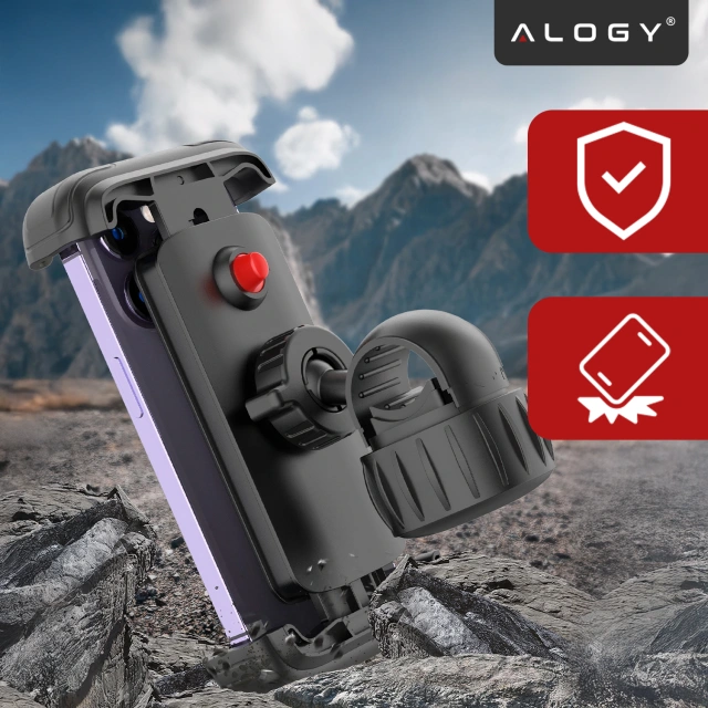 Uchwyt rowerowy do telefonu 4.7–6.8" – regulowany, obrót 360°, stabilne mocowanie na kierownicę roweru i motocykla – Alogy Sport Pro-Fit™ Czarny