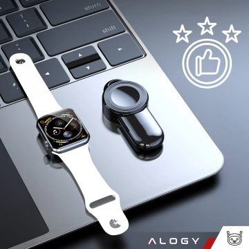 Mini-Induktionsladegerät für Apple Watch mit USB-Ladefunktion, Alogy High-End-Chip, Schwarz