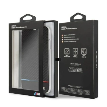 BMW BMTRBKI65PUCARTCBK Schutzhülle für Apple iPhone Xs Max Buch schwarz/schwarz Carbon Tricolor Stripe