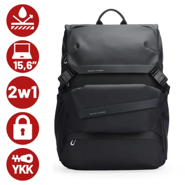 Mark Ryden Rucksack mit abnehmbarer Hüfttasche (2-in-1), Handgepäck, kostenlos, wasserdicht, 18 l, mit Laptopfach (bis 15,6 Zoll), Hüfttasche, City- und Reiserucksack, 40 x 30 x 14 cm – Schwarz