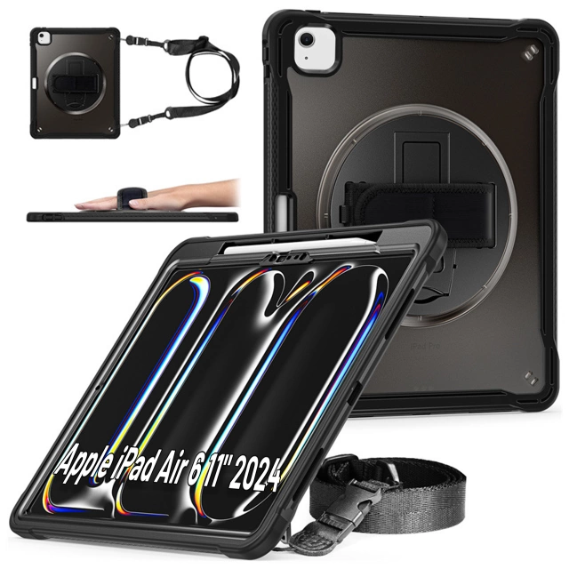 Etui pancerne 360 z miejscem na rysik do Apple iPad Air 11" (2024,2025) / Air 10.9" (2020,2022) / Pro 11 (2018) Alogy Pirate 360 Case obudowa na tablet Czarne