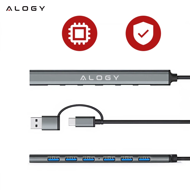 Hub 7w1 USB-C z USB 3.0 do 7x USB-A (1x3.0 + 6x2.0) – Alogy MultiHub™ Do Notebooka Laptopa