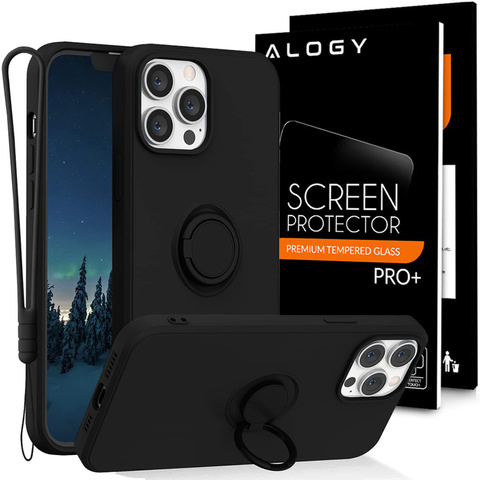 Etui silikonowe Ring Ultra Slim Alogy do Apple iPhone 13 Pro Czarne + Szkło