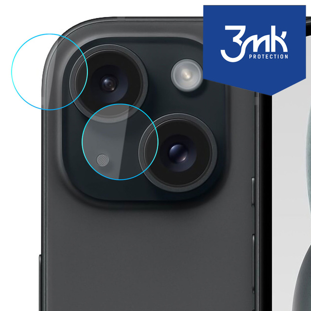 Szkło hybrydowe na aparat iPhone 15 osłona na obiektyw 3mk Lens Protection 4x zestaw