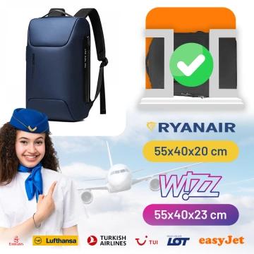 Bange Wasserdichter Diebstahlsicherer Rucksack für 15,6"-Laptops, ideal für Stadtreisen, 48 x 30 x 16 cm, für Arbeit und Flugreisen, für Damen und Herren, mit USB-Anschluss und Zahlenschloss, Marineblau