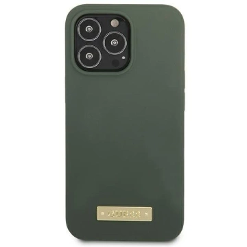 Etui Guess GUHMP13XSPLA für Apple iPhone 13 Pro Max 6,7" zielony/khaki Hartschale Silikon Logo Plate MagSafe
