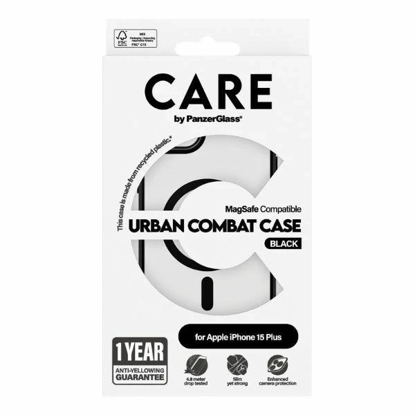 Etui do iPhone 15 Plus CARE by PanzerGlass Urban Combat Case MagSafe Przezroczysty z Czarnymi