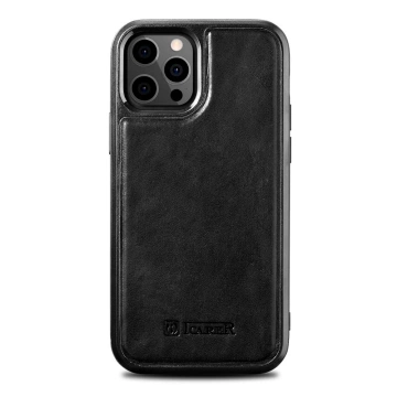 iCarer Leather Oil Wax Hülle mit echtem Leder bezogen für iPhone 12 Pro Max schwarz (ALI1206-BK)