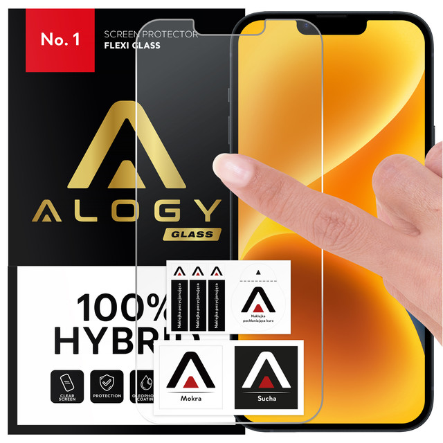 Szkło hybrydowe do Apple iPhone 13, iPhone 16e na ekran Alogy Flexi Glass 9H Case Friendly płaskie na ekran