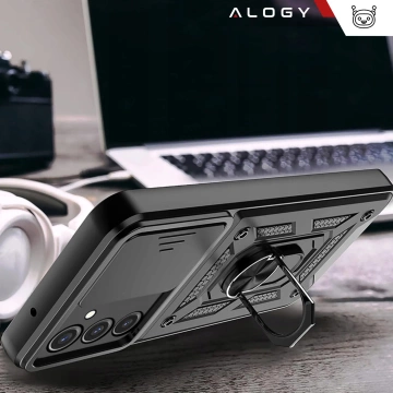 Etui do Samsung Galaxy S25 pancerne Slide Case Ring obudowa ochrona aparatu Camshield Alogy czarne