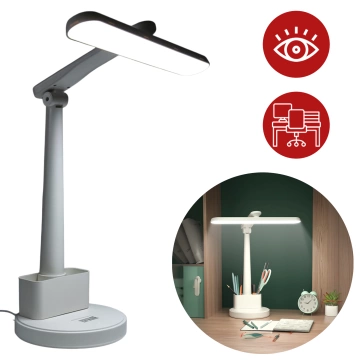 LED-Schreibtischlampe, Nachttischlampe, USB-Schreibtischlampe, Touch-verstellbar, Organizer und Telefonständer, Weiß