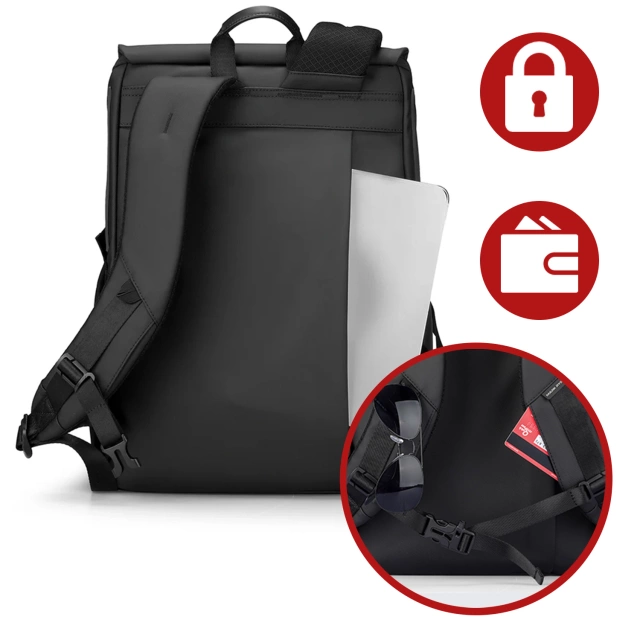 Plecak z Odpinaną Nerką 2w1 Mark Ryden, Bagaż Podręczny, Bezpłatny, Wodoodporny 18L, Z Kieszenią na Laptopa 15.6", Saszetka, Miejski, Podróżny 40x30x14 cm – Czarny