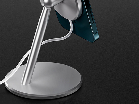 Halter Ständer für Qi MagSafe Ladegerät für Schreibtisch Alogy für iPhone 12 13 14 Silber