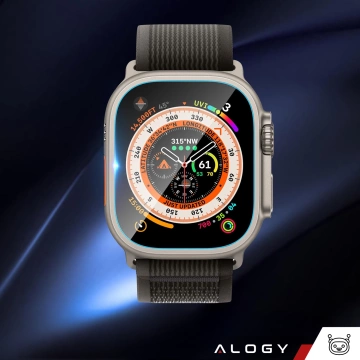 Gehärtetes Glas für Apple Watch Ultra 2 / Ultra 49 mm Displayschutz Alogy Protector 9H mit Positionierungsrahmen