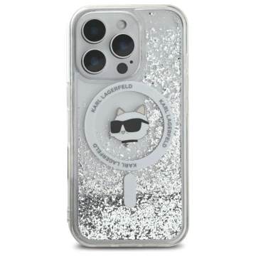 Etui Karl Lagerfeld für iPhone 16 Pro Max 6,9" Magsafe Hardcase Transparent Liquid Glitter Choupette Head