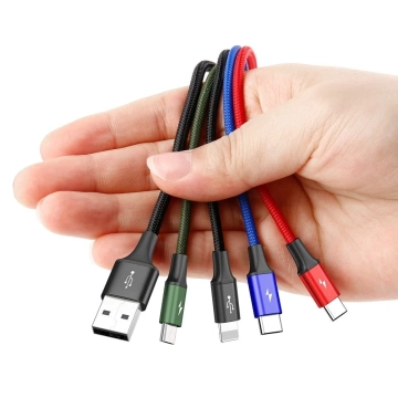 Baseus Kabel USB 4in1 Lightning / 2x USB Typ C / Micro-USB Kabel in Nylongeflecht 3.5A 1.2m schwarz (CA1T4-B01)