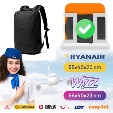 Bange Diebstahlsicherer, wasserdichter Rucksack für 15,6"-Laptops, ideal für Stadtreisen, 46 x 30 x 15 cm, für Arbeit und Flugreisen, für Damen und Herren, mit USB-Anschluss und Zahlenschloss, Schwarz