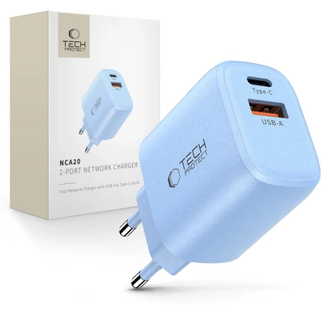 Ładowarka Sieciowa 2xUSB Tech-Protect NCA20 20W PD QC3.0 Niebieska
