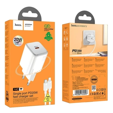 Hoco N40 20W USB-C Ladegerät USB-C Lightning PD QC Kabel Weiß
