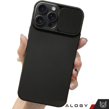 Hülle für iPhone 15 Pro Max Slide Case mit Objektivschutz Kameragehäuse Mattschwarz Alogy Soft Matt Glass