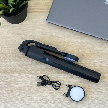 Selfie-Stick Handyhalter Stativring LED-Stativ mit Bluetooth-Fernbedienung Schwarz
