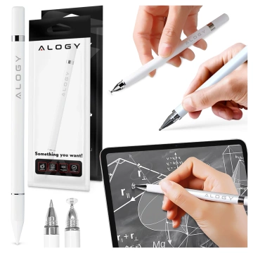 Alogy 2-in-1 kapazitiver Touch-Stift für den Bildschirm eines Telefon-Tablets mit einem Stift Weiß