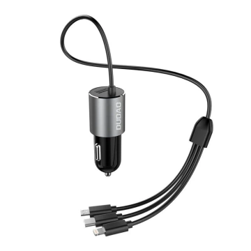Dudao 3in1 USB Autoladegerät 3,4 A eingebautes Lightning / USB Type C / Micro USB Kabel schwarz (R5ProN schwarz)