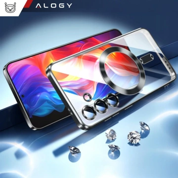 MagSafe-Hülle für Apple iPhone 16 Pro Max Alogy Glamour Luxus-Ringgehäuse Gold-Transparent