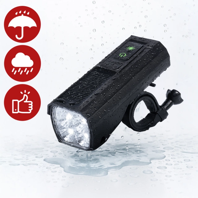 Lampka rowerowa solarna przód LED przednia światło roweru z panelem słonecznym klaksonem super mocna 1000LM 4400MAH oświetlenie wodoodporna światełko na rower czarna