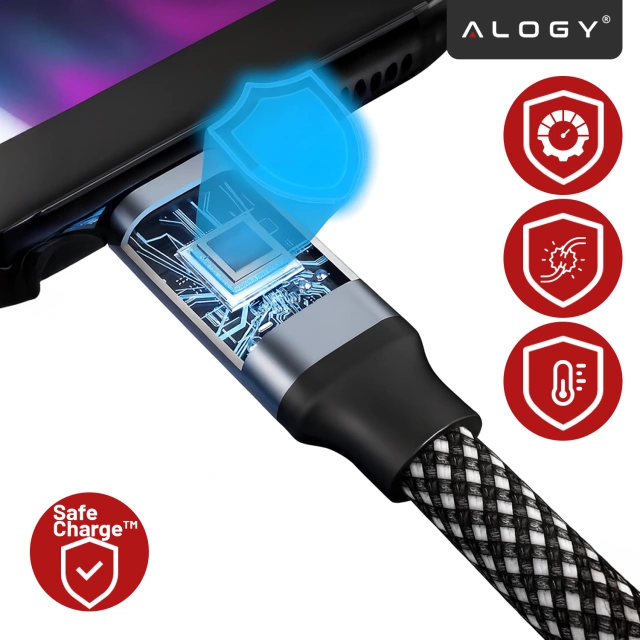 Kabel Zasilający USB-C do USB-C 65W 1m, Szybkie Ładowanie PD, Magnetyczny, Trwały i Elastyczny Przewód Kompatybilny z iPhone, MacBook i Android, Alogy MagiCharge™ – Czarny + Ładowarka Sieciowa 3w1 65W