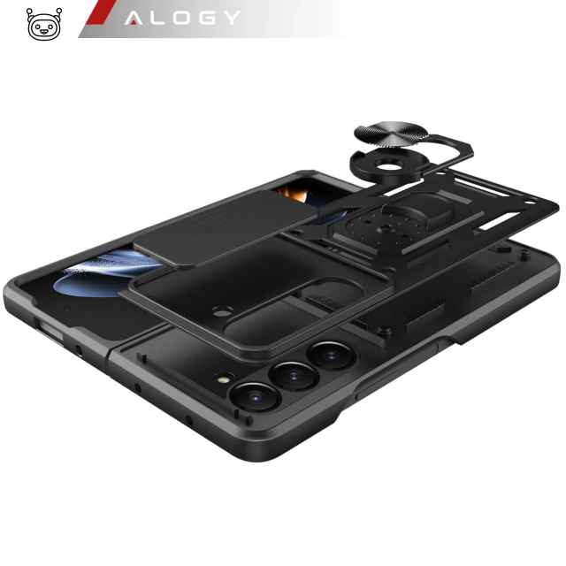 Etui do Samsung Galaxy Z Fold 6 pancerne Slide Case Ring obudowa ochrona aparatu Camshield Alogy czarne