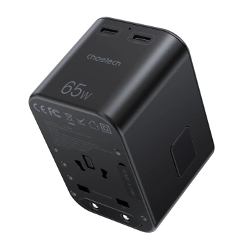 Choetech szybka uniwersalna ładowarka sieciowa podróżna GaN 2 x USB Typ C / USB 65W Power Delivery czarny (PD5009-BK)
