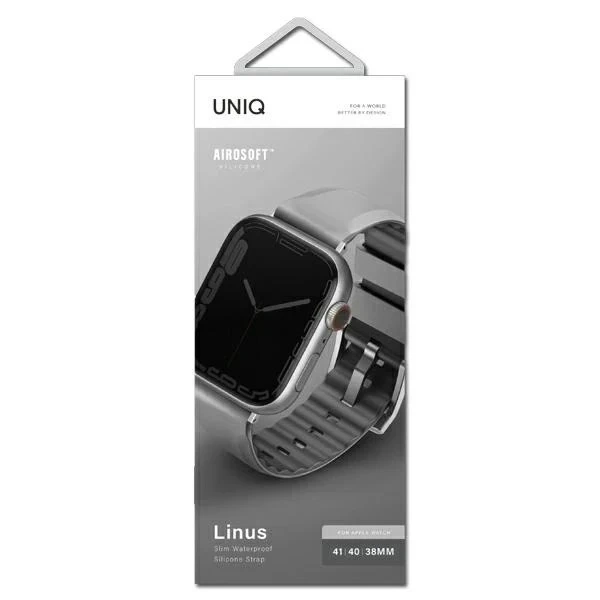Pasek UNIQ Linus Apple Watch Series 4/5/6/7/8/SE/SE2 38/40/41mm Airosoft Silicone szary/chalk grey