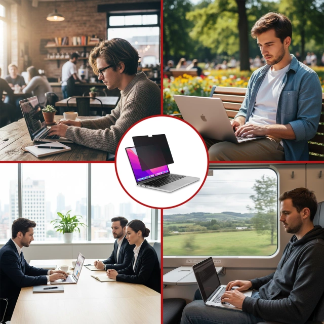 Magnetyczna folia prywatyzująca do MacBook Air 13.6" 2022–2025 – ochrona prywatności, łatwy montaż, pokrowiec do przechowywania, redukcja odblasków – Alogy SecureView™