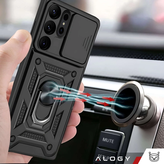 Etui do Samsung Galaxy S25 Ultra pancerne Slide Case Ring obudowa ochrona aparatu Camshield Alogy czarne