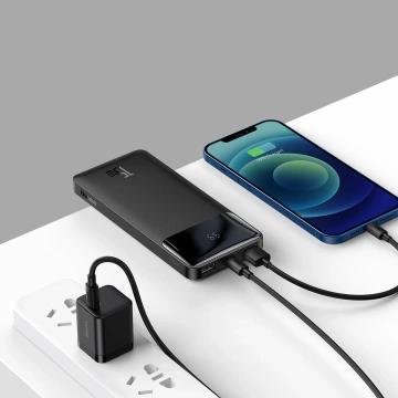 Powerbank mit Display Baseus Bipow 10000mAh 15W schwarz (Overseas Edition) USB-A - Micro USB Kabel 0,25m schwarz (PPBD050001)
