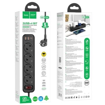 HOCO 4-Port Steckdosenleiste 2x USB-A Typ C PD QC3.0 20W NS1 1,8m