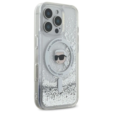 Etui Karl Lagerfeld für iPhone 16 Pro Max 6,9" Magsafe Hardcase Transparent Liquid Glitter Karl Head