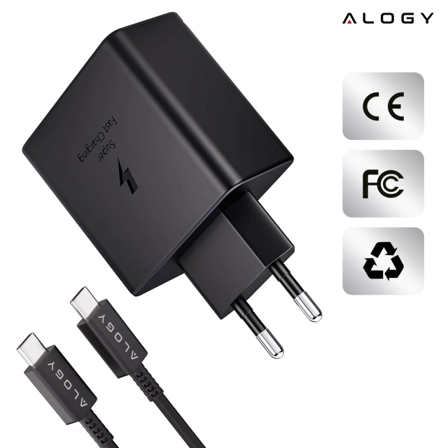 Ładowarka sieciowa USB-C typ C PD Premium szybka 45W 3A + Kabel Type-C 1M Alogy czarna