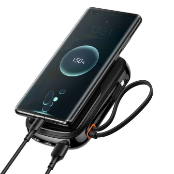 Powerbank mit Schnellladefunktion Baseus Qpow Digital Display 10000mAh 22,5W QC/PD/SCP/FCP mit eingebautem USB-C Kabel schwarz