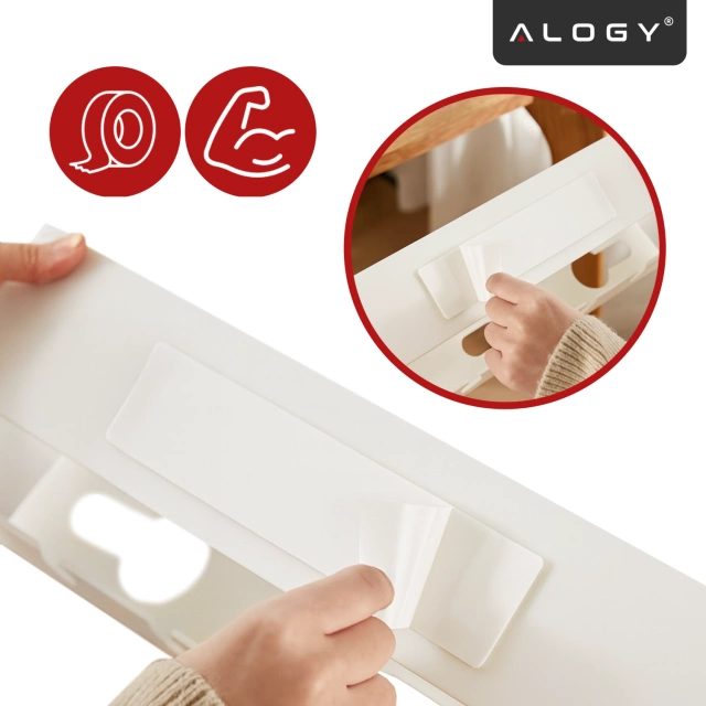 Organizer na Kable 2w1 Pod Biurko i na Ścianę, 40 cm, z Paskiem Klejącym utrzymanie porządku na biurku, Alogy CableHold™ – Biały